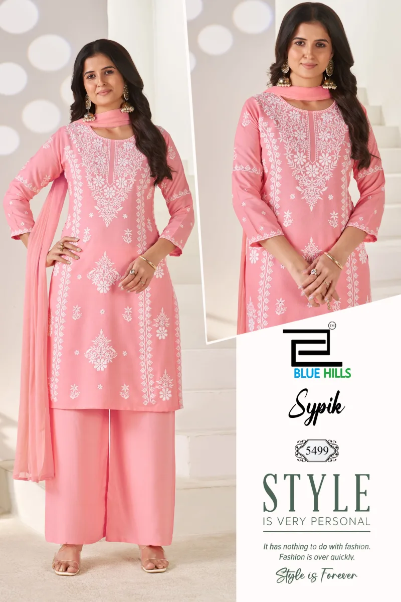 Sypik By Blue Hills Rayon Thread Work Kurti With Bottom Dupatta 